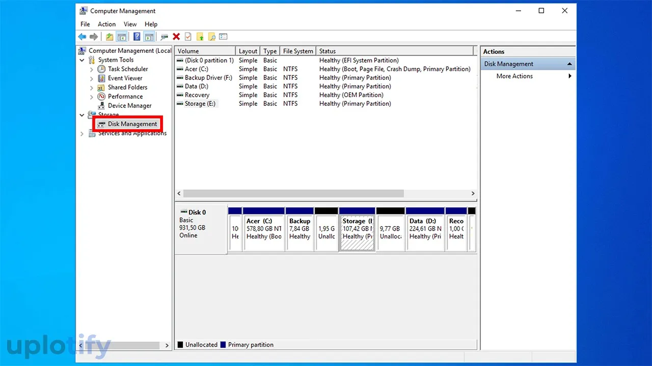 Memilih Fitur Disk Management