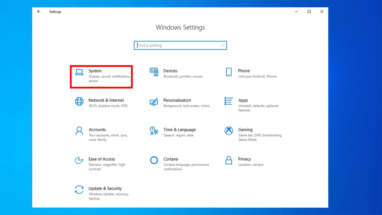 Pilih Menu System di Windows Settings