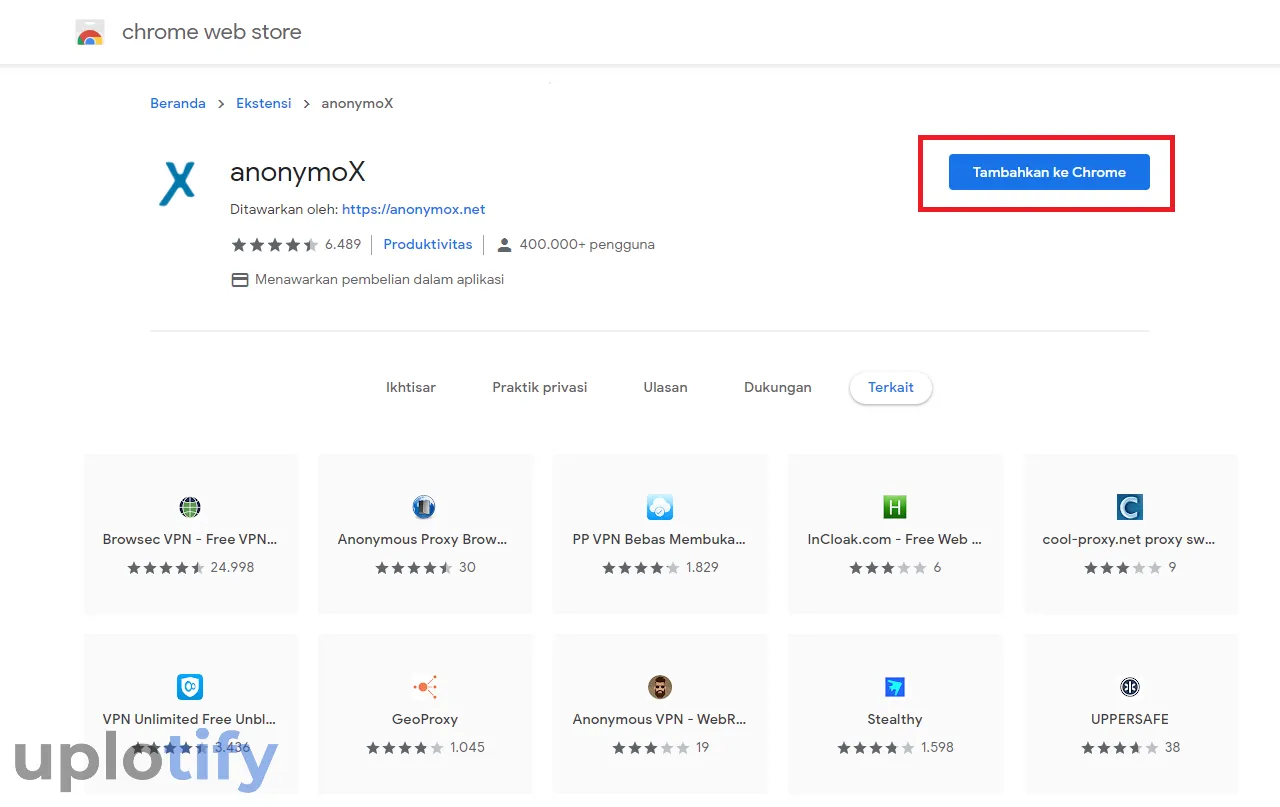 Tambah Anonymox ke Chrome