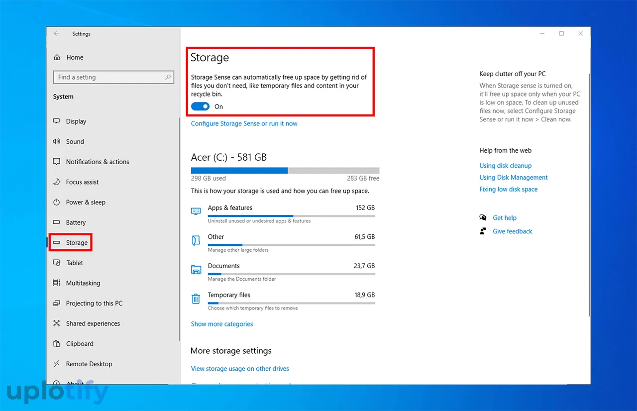 Menghidupkan Fitur Storage Sense