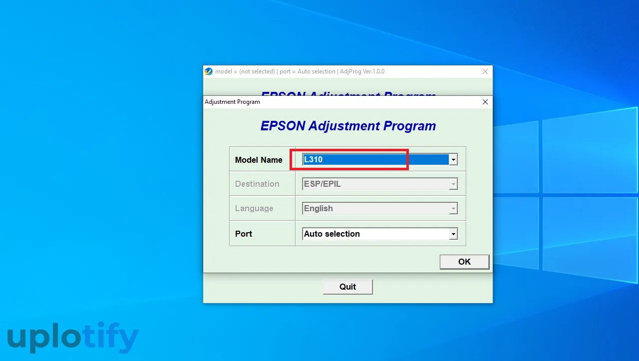 Atur Model ke Printer Epson L310