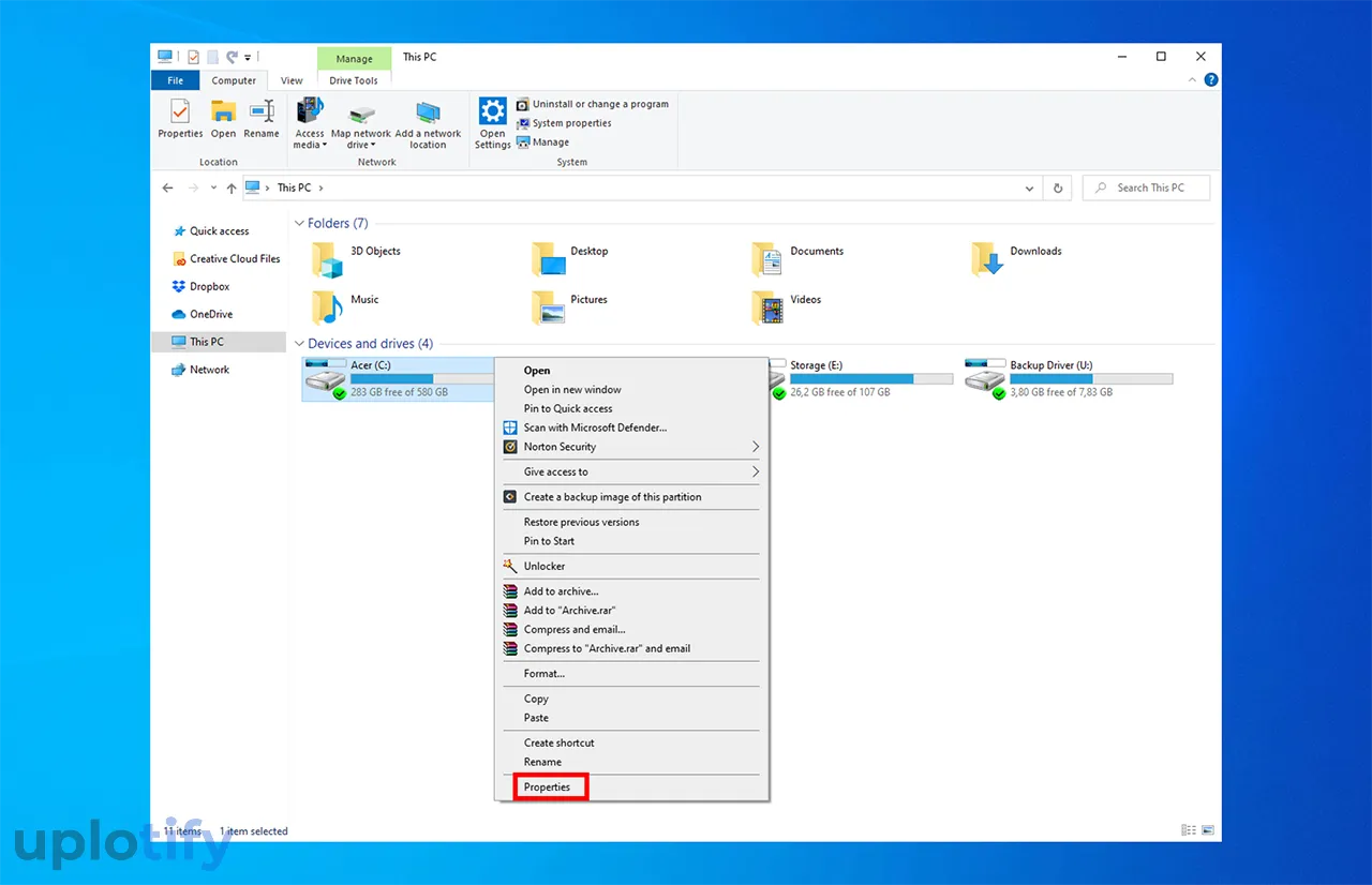 Buka Menu Properties di Drive C