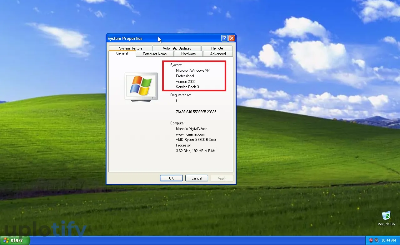 Contoh Versi Windows XP