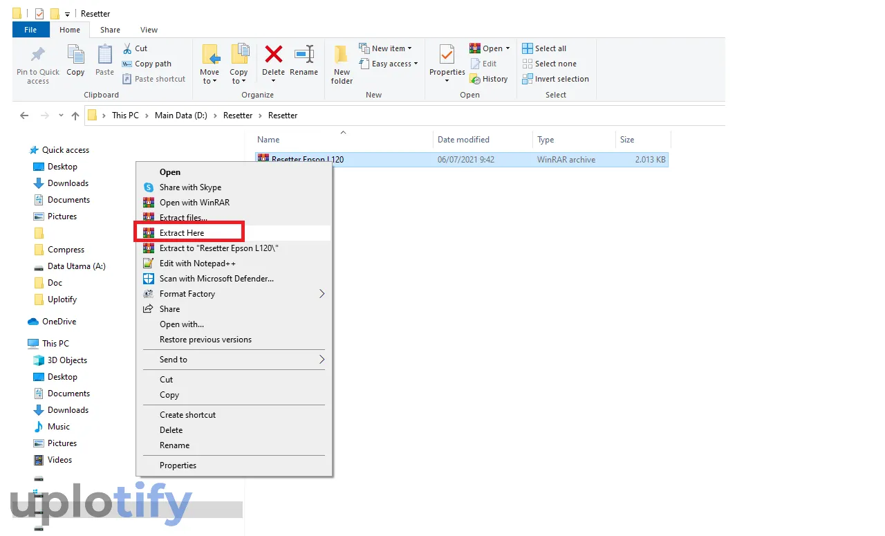 Ekstrak File RAR Resetter
