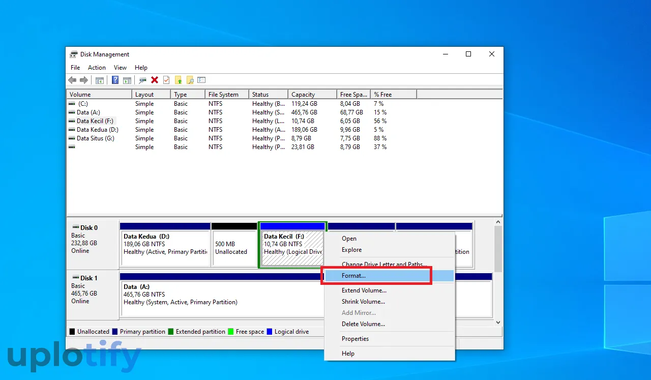 Opsi Format Disk Management