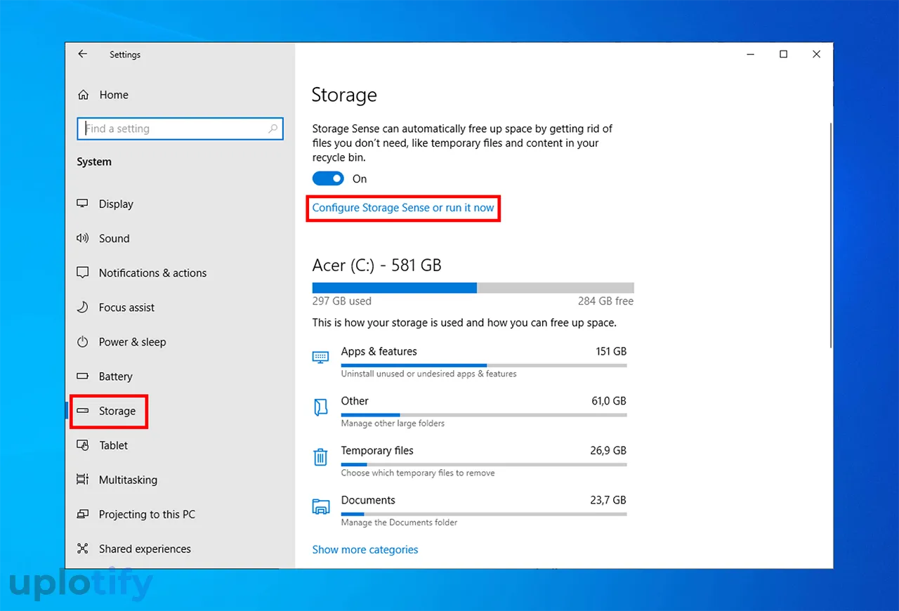 Configure Storage Sense or Run It Now