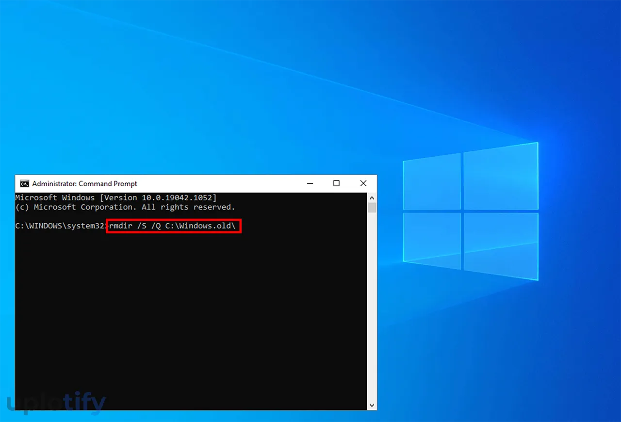 Ketik Perintah rmdir Windows Old