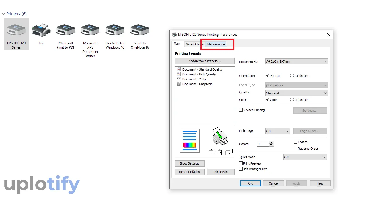 Tab Maintenance Printer