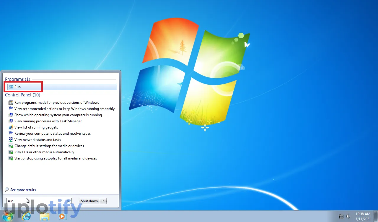 Menu Run di Windows 7