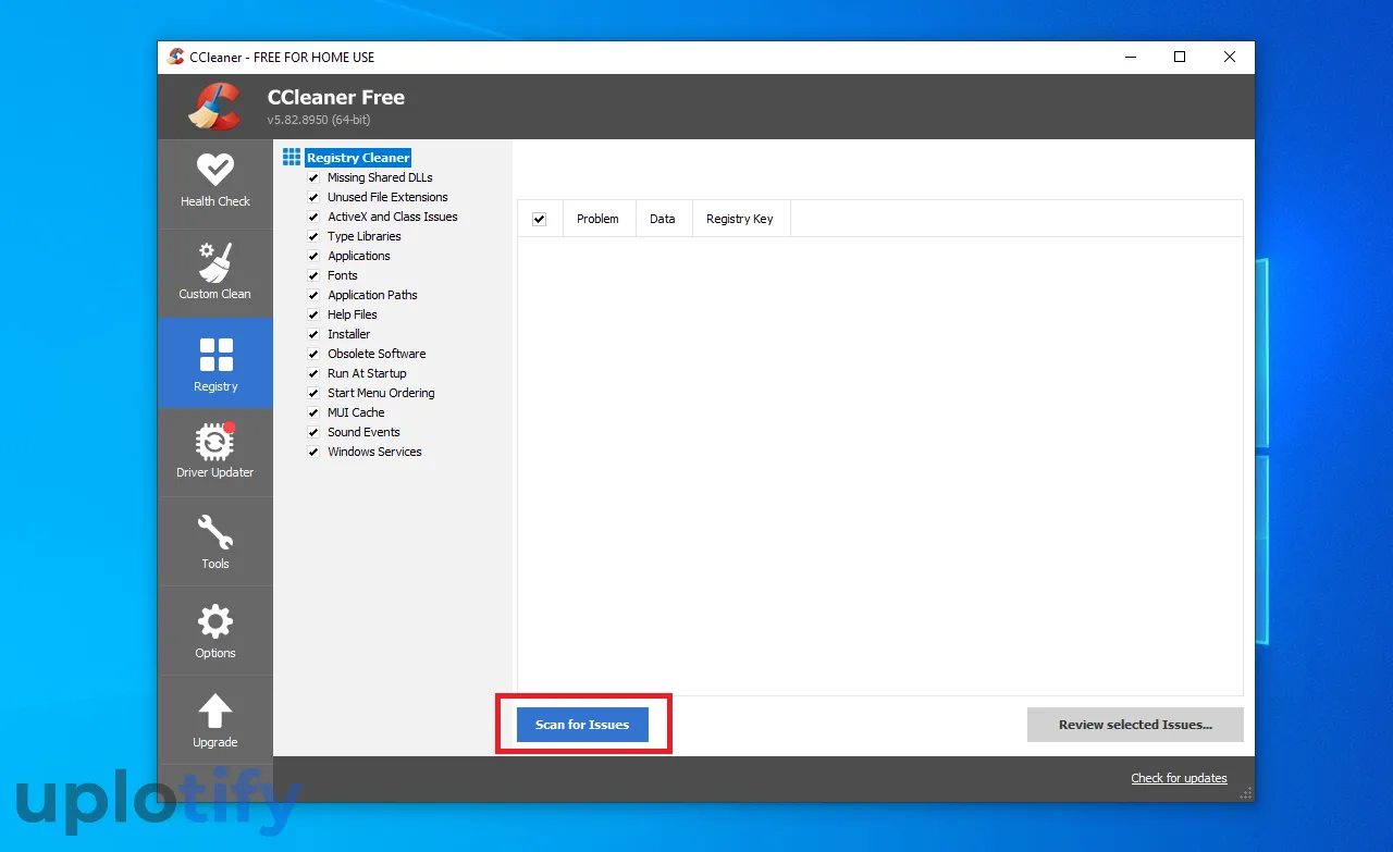 Menu Scan For Issues CCleaner