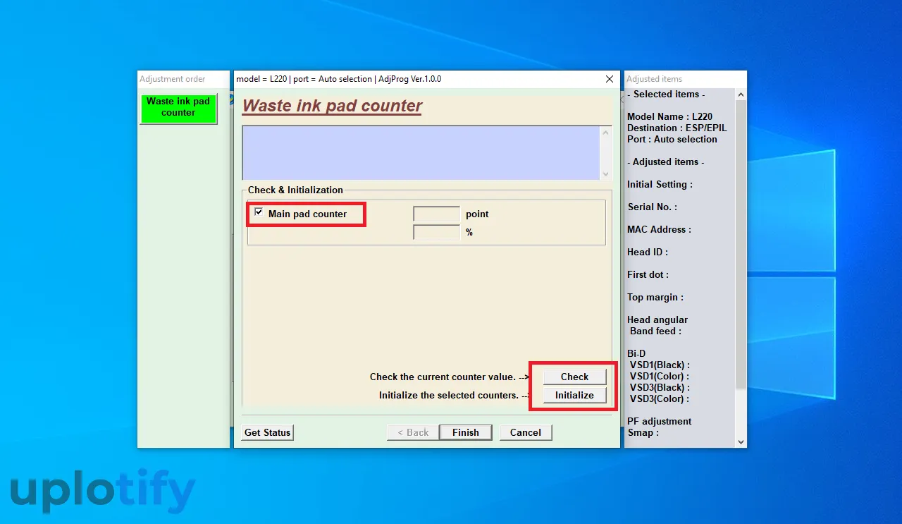 Initialize Reset Epson L220
