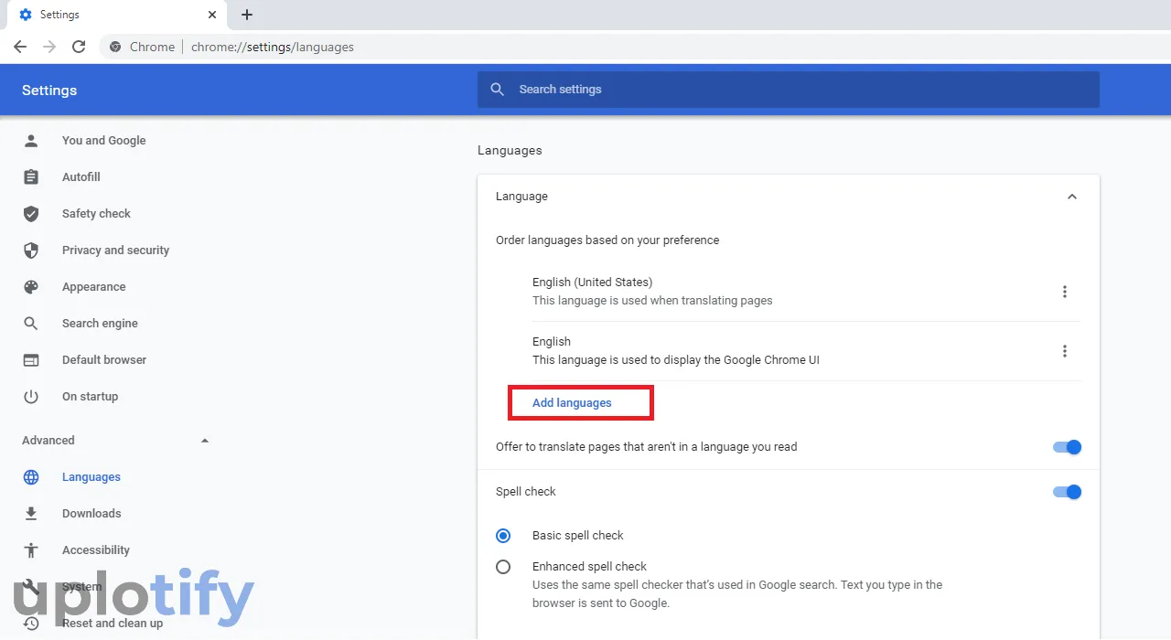 Opsi Add Language di Chrome