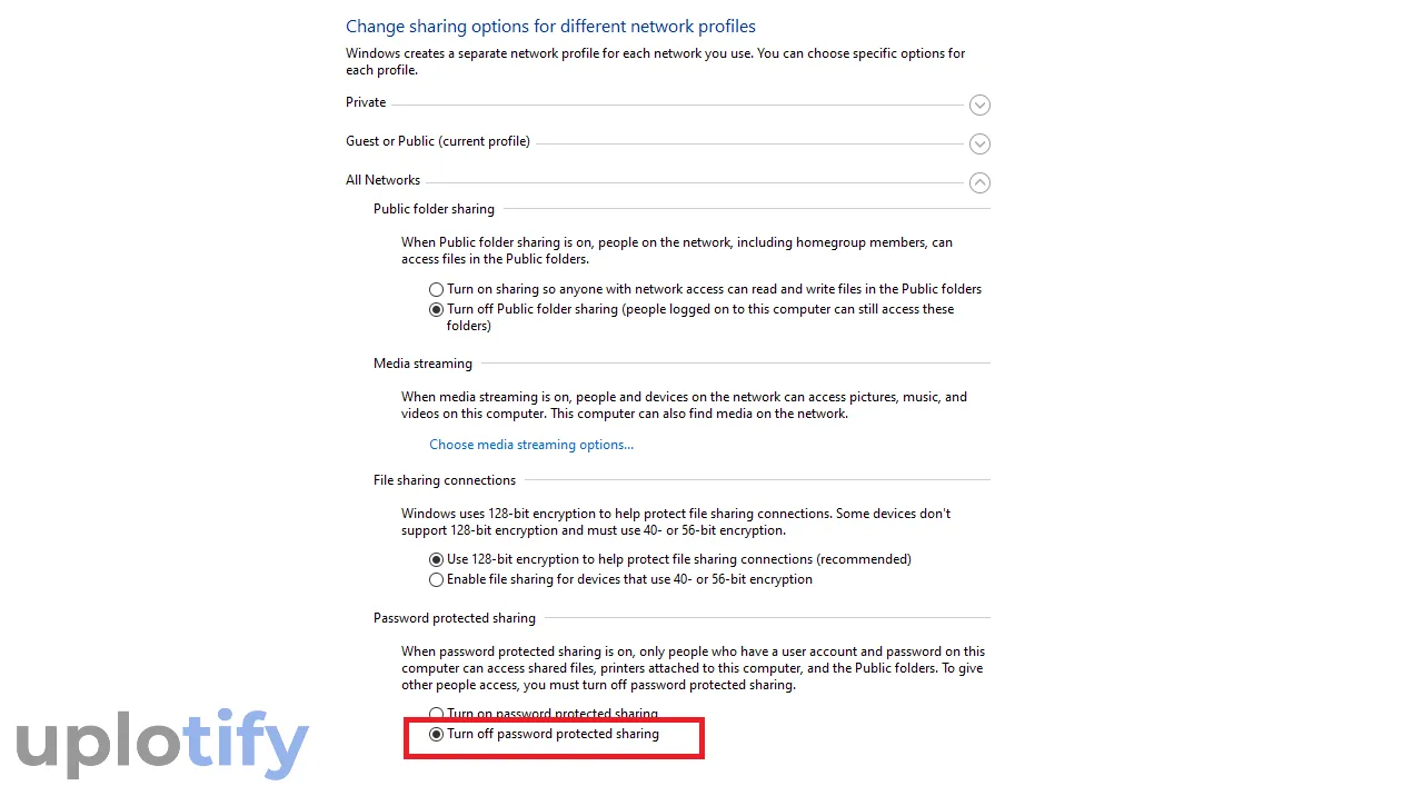 Nonaktifkan Password Sharing Windows