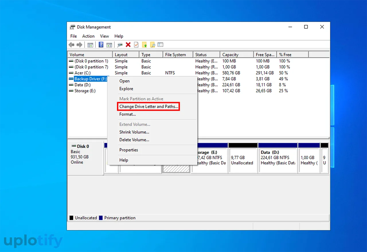 Klik Change Drive Letter and Paths