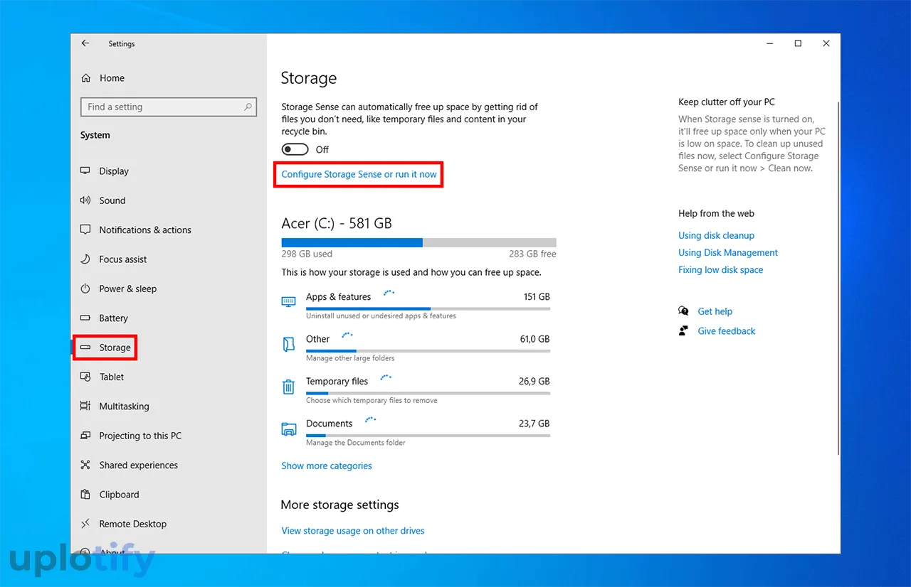 Jalankan Fitur Configure Storage Sense