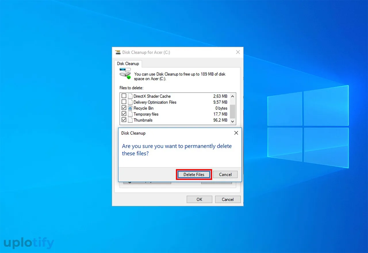 Pilih Delete Files Disk Cleanup