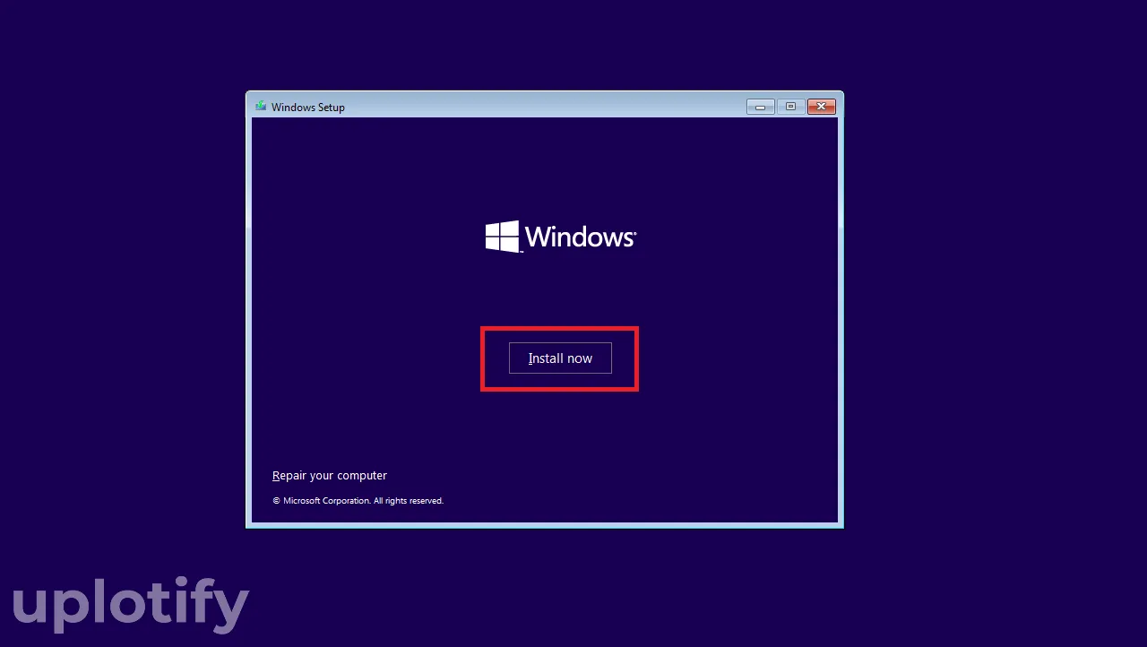 Opsi Install Now di Windows