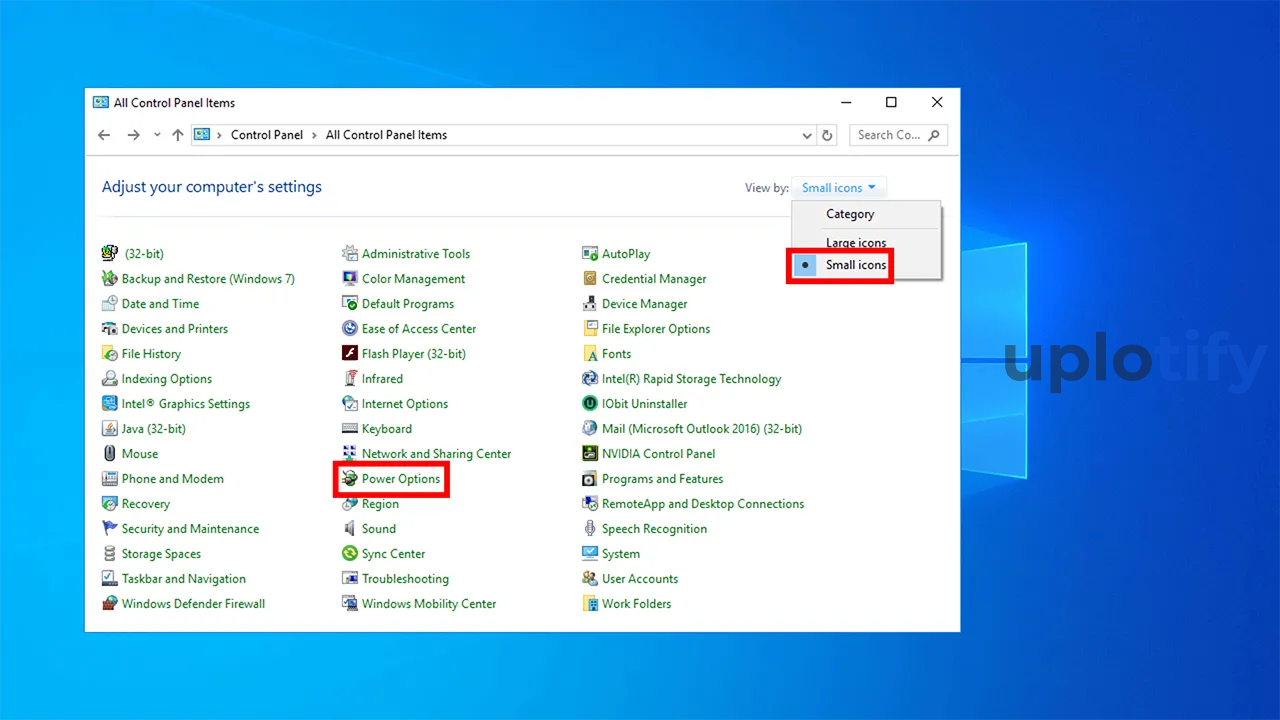 Klik Opsi Small Icons di Control Panel