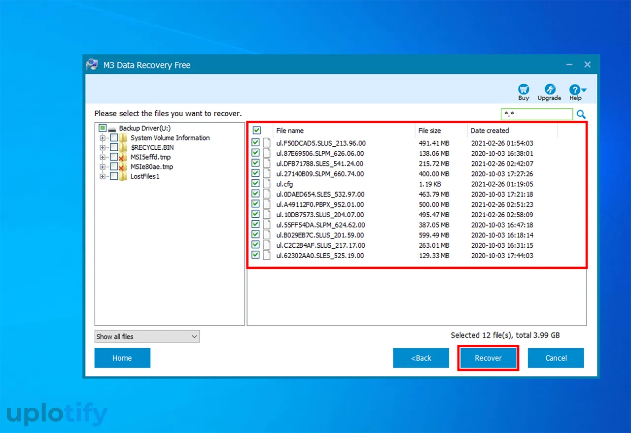 Pilih Semua File dan Lakukan Recover