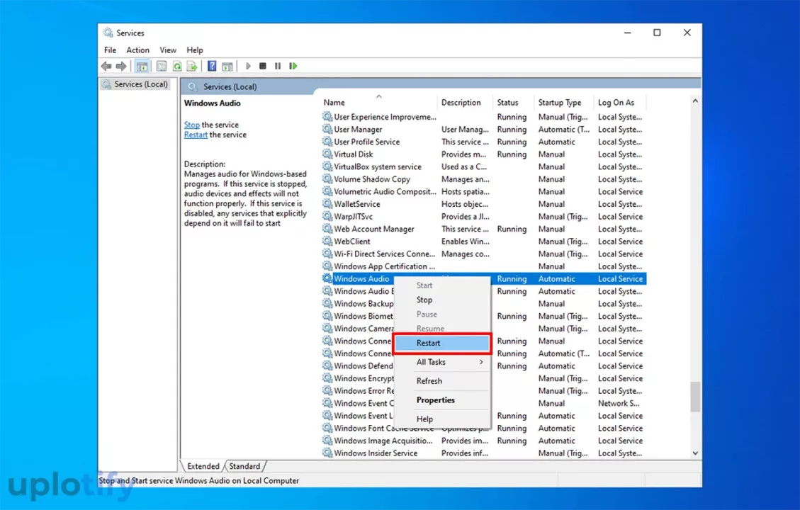 Mulai Ulang Windows Audio Service