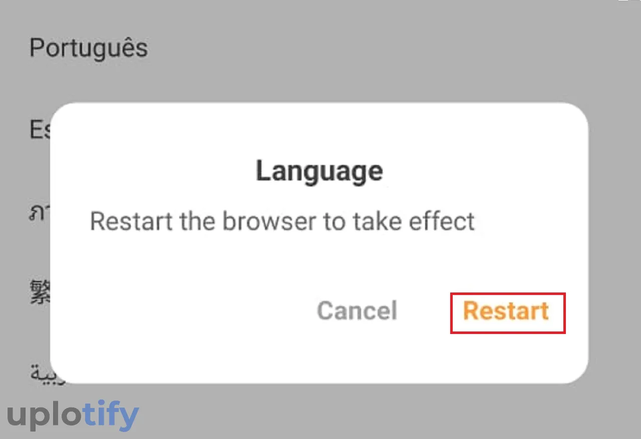 Restart UC Browser untuk Konfirmasi Bahasa
