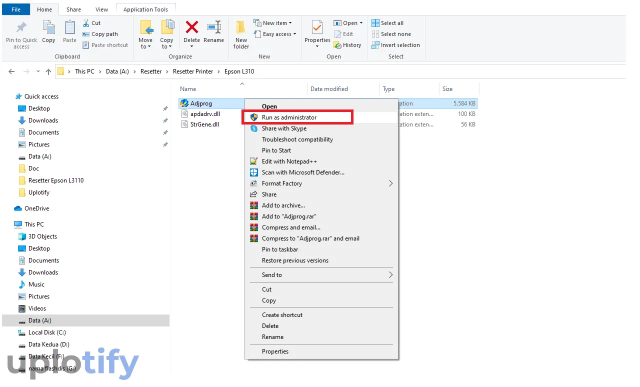 Run as Admin Resetter Epson L310