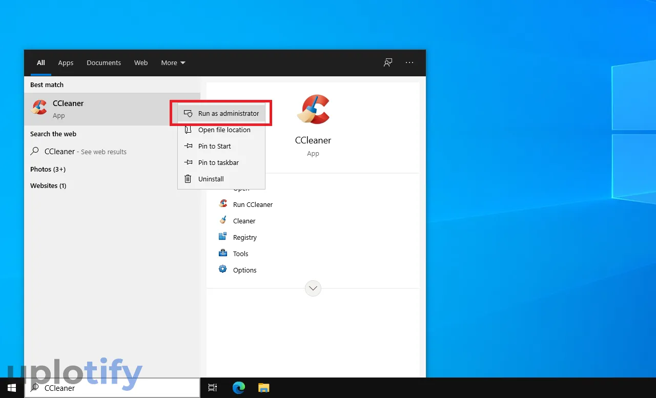 Buka CCleaner di Mode Run Administrator