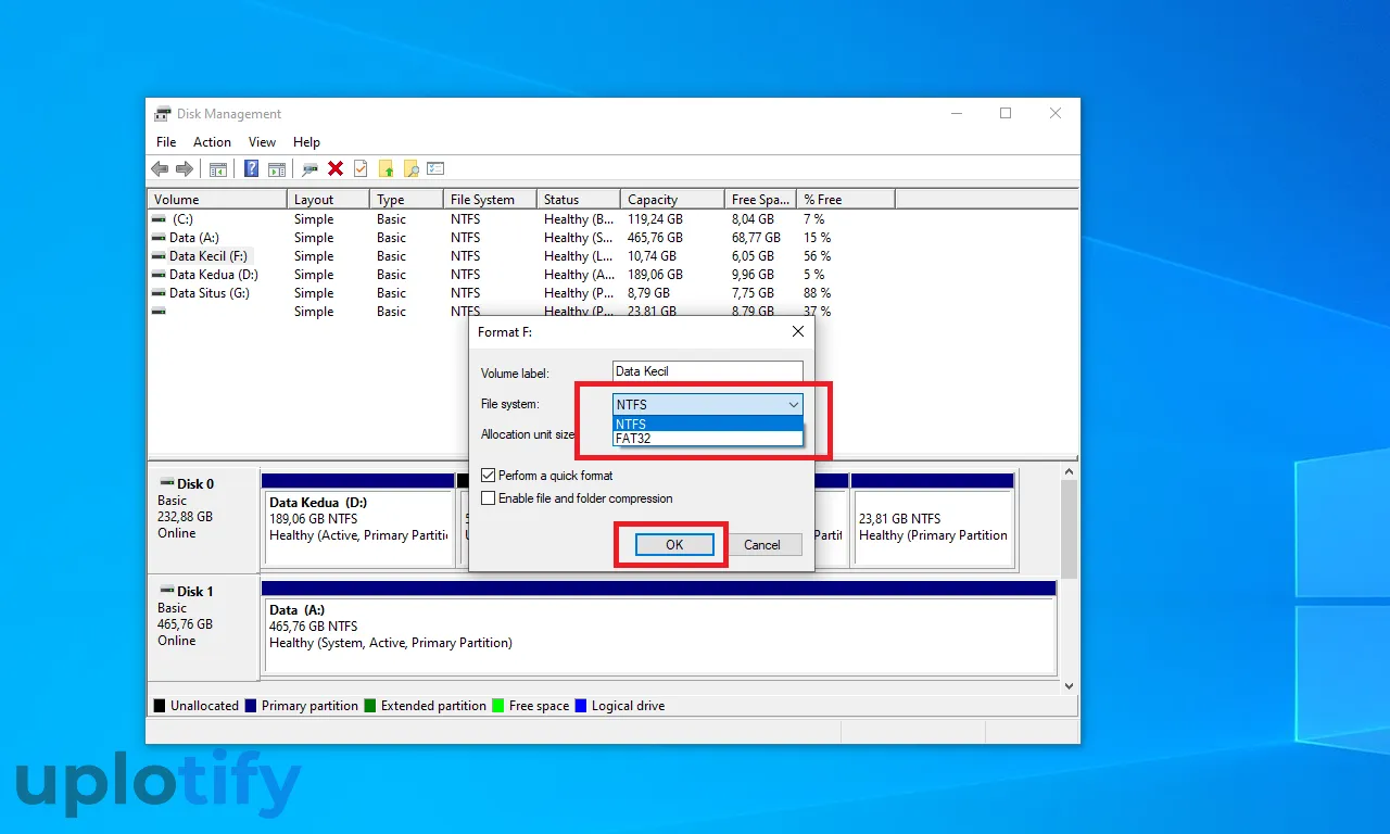 Konfigurasi Format Disk Management