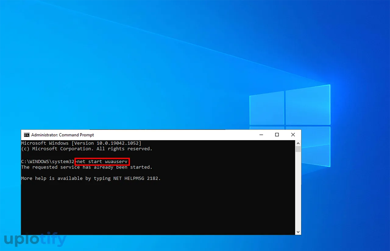 Ketik Perintah net start wuauserv
