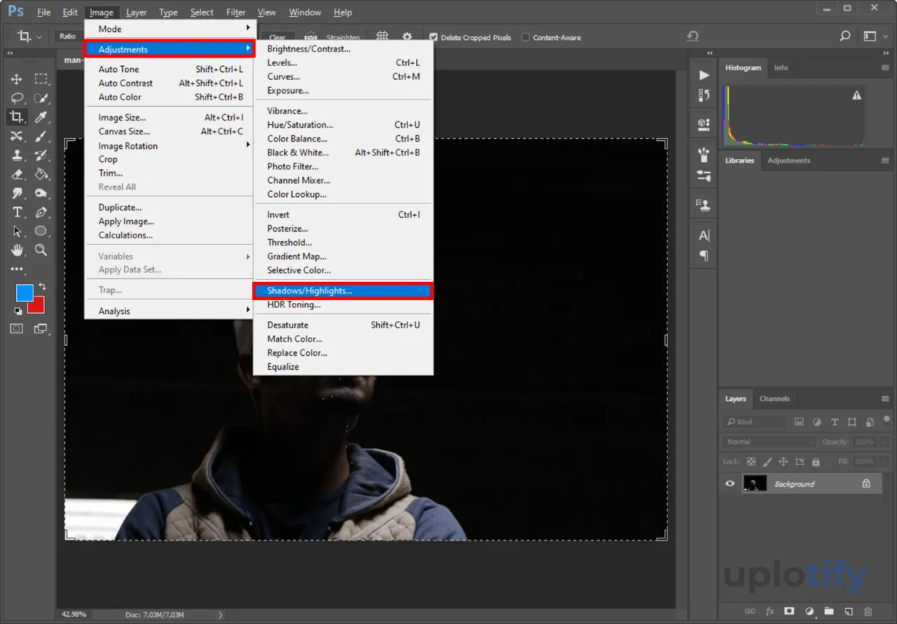 Buka Tool Shadow Highlights Photoshop