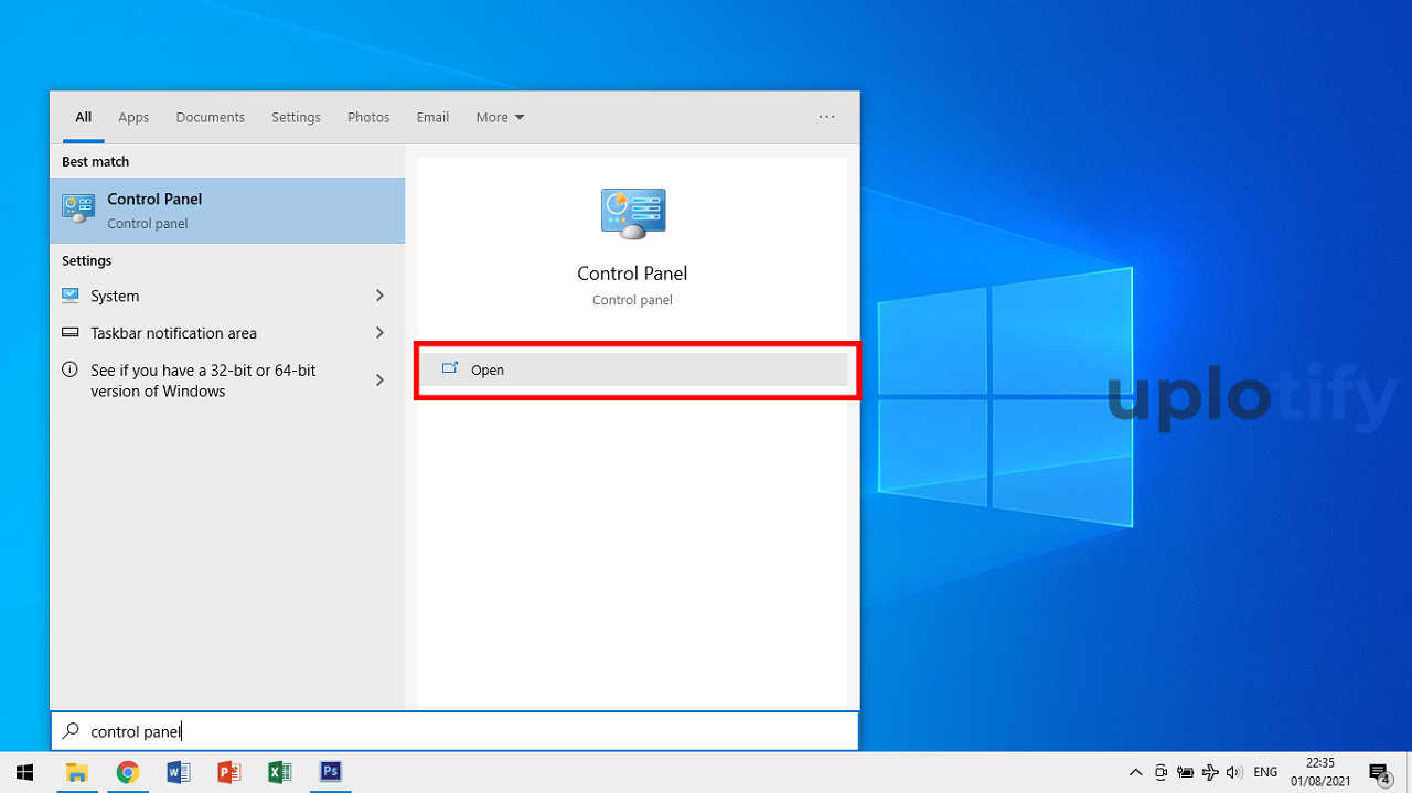 Buka Control Panel dan Pilih Open