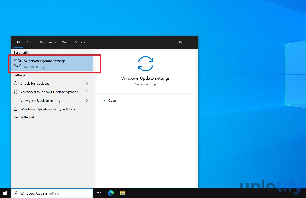 Klik Windows Update Settings di Search Bar