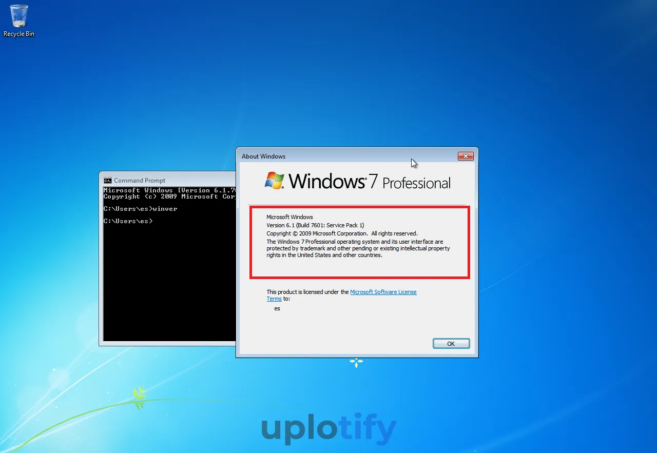 Contoh Winver SP1 Windows 7