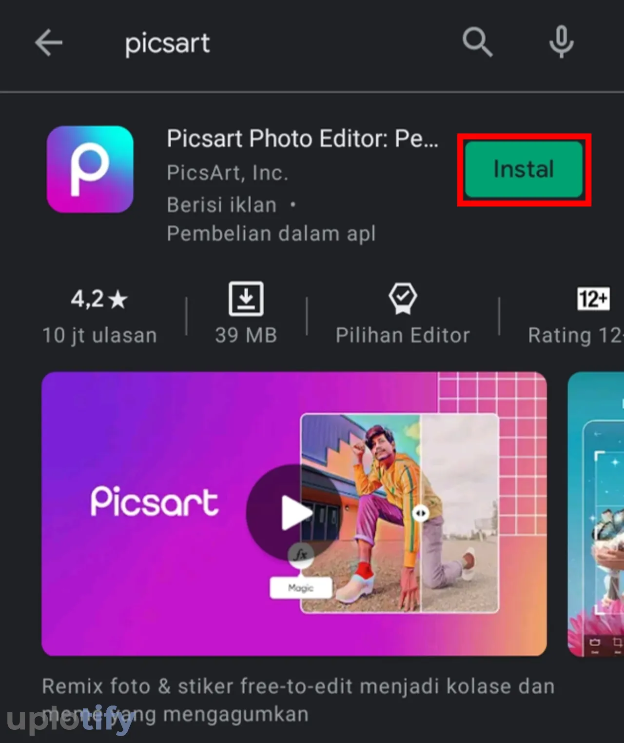Pasang Aplikasi PicsArt