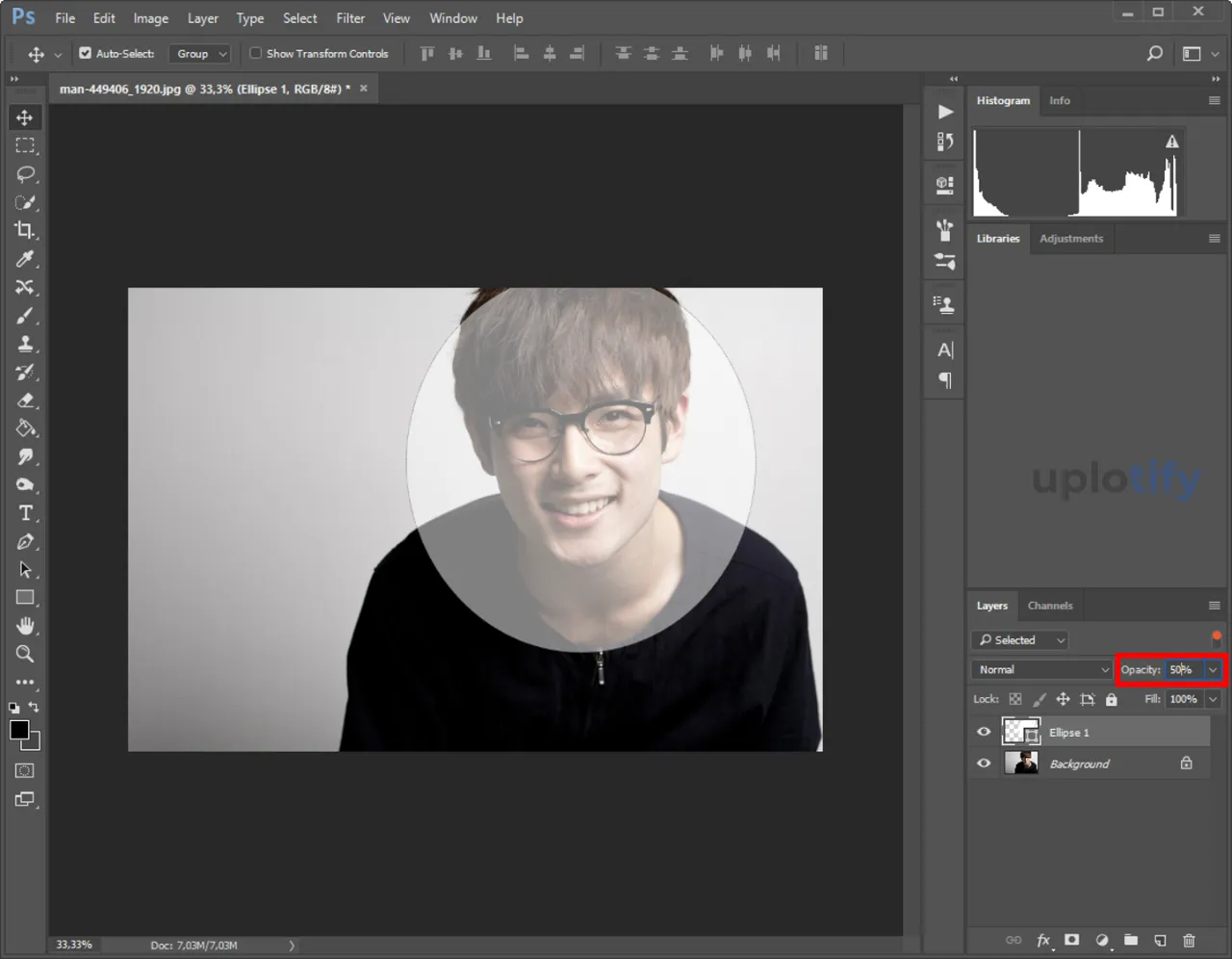 Atur Opacity dan Letak Ellipse Tool