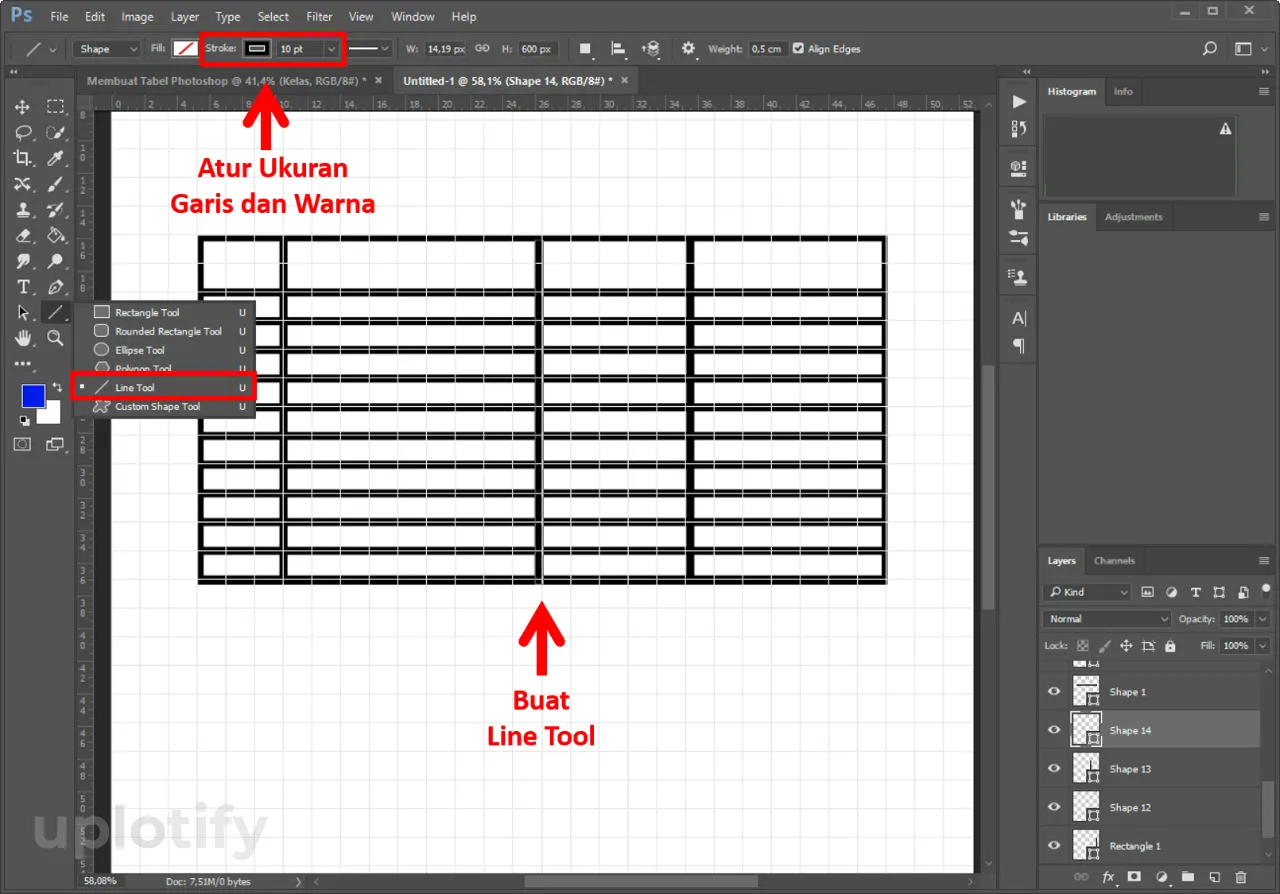 Atur Baris dan Kolom Dengan Line Tool