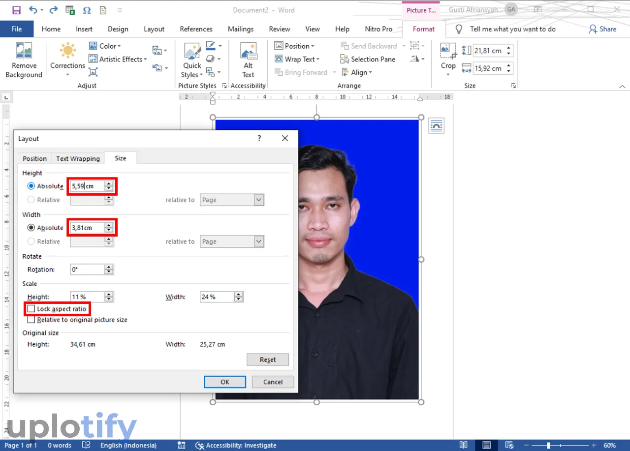 Sesuaikan Ukuran Foto di Word