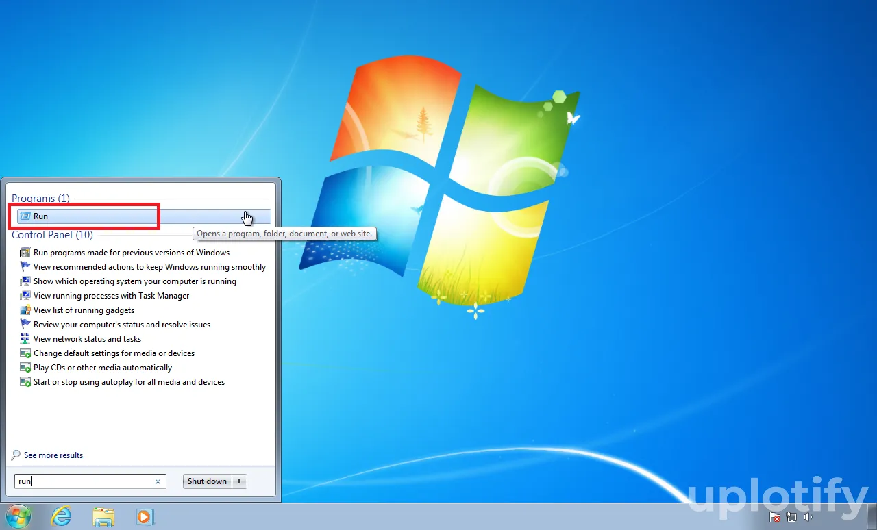 Buka Run di Pencarian Windows 7