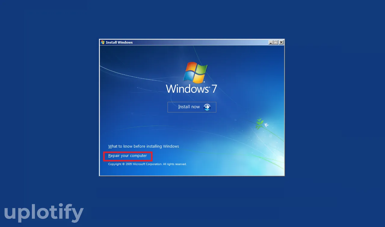 Klik opsi Repair Computer Windows 7