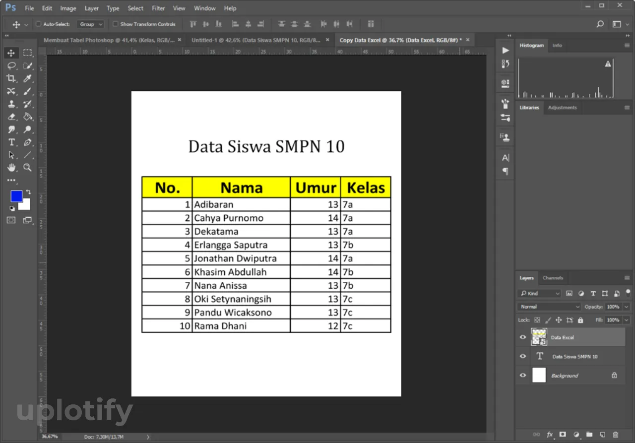 Cek Kembali Tabel Import Excel Photoshop