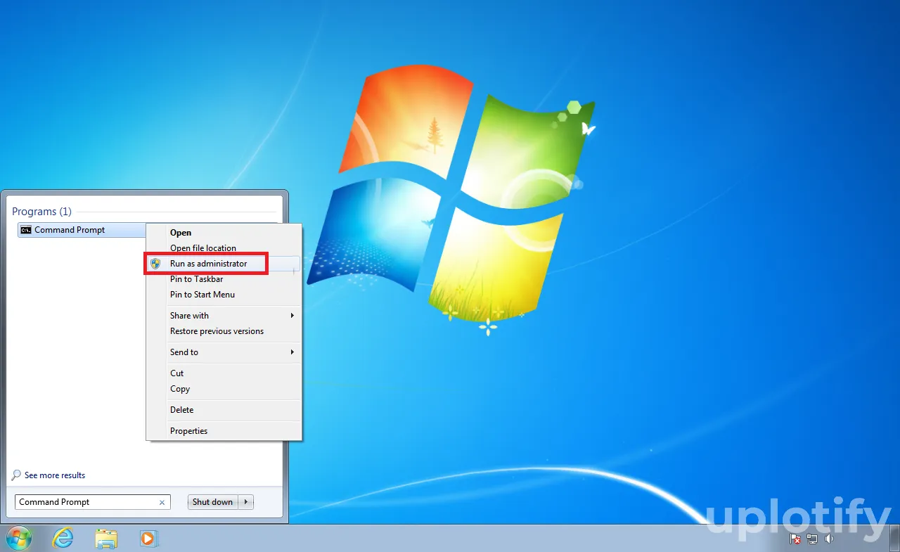 Run as Administrator Command Prompt Windows 7