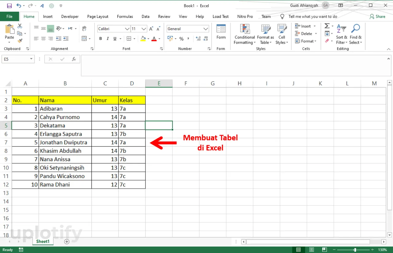 Menyiapkan Data Excel