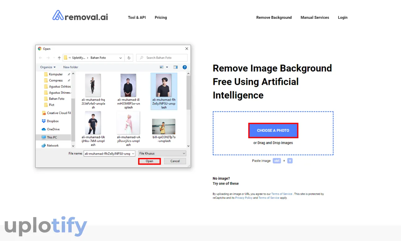 Masukkan Foto di RemovalAI