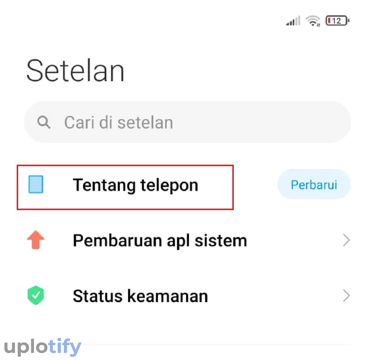 Buka Opsi Tentang Telepon