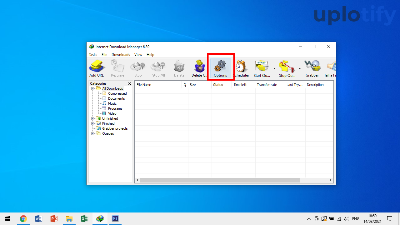 Pilih Options di Aplikasi IDM