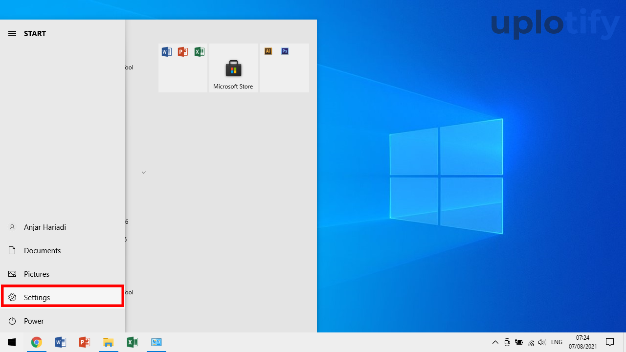 Buka Settings Pada Start Menu