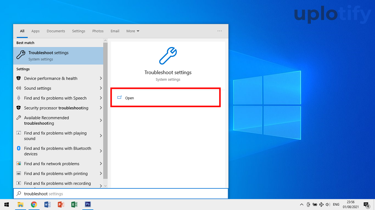 Cari Troubleshoot Settings Lalu Buka