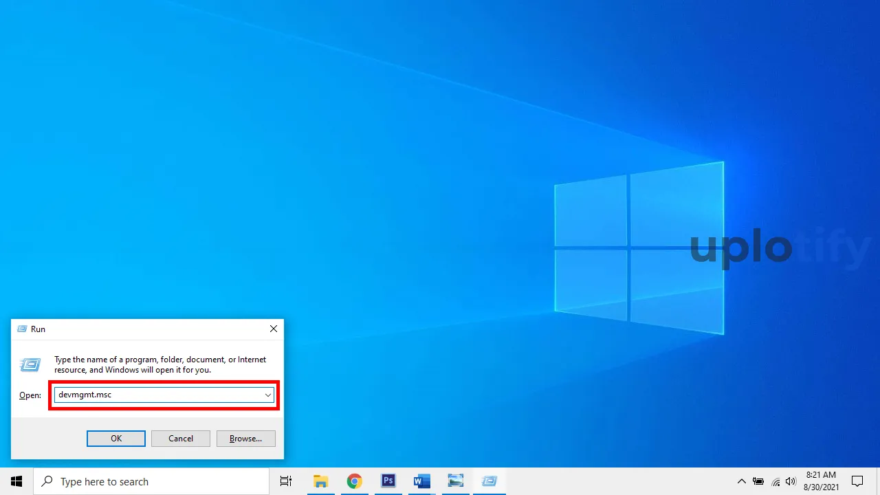 Ketikkan devmgmt.msc Pada Windows Run