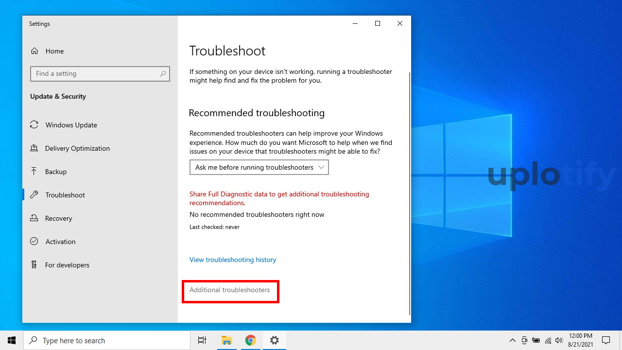 Buka Additional Troubleshooters