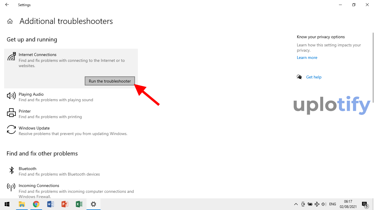 Run The Troubleshoot Pada Internet Connection